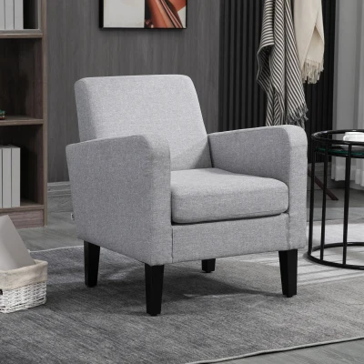 HOMCOM Boxy Armchair Linen-Look Light Grey