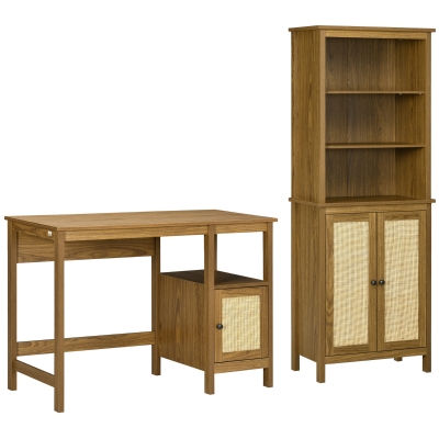 HOMCOM Bureau + Bibliothèque Bois Noyer Multi-Rangement