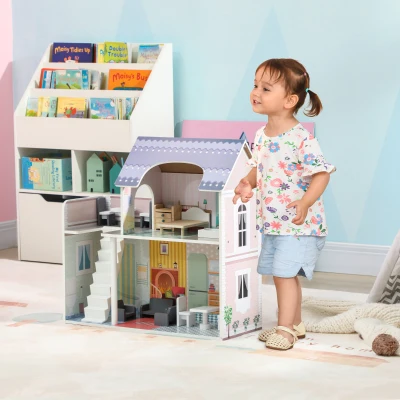 AIYAPLAY Casa de Muñecas con Muebles y Accesorios con Balcón 2 Pisos Juguete para Niños y Niñas a Partir de 3 Años Multicolor