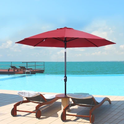 Outsunny Ombrellone Rotondo e Regolabile Rosso Vino e Nero