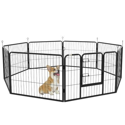 PawHut Recinto per Cani a 8 Pezzi Modulabili per Interno ed Esterno, in Acciaio , 80×60 cm, Nero