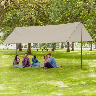 Outsunny Tente Tarp 5x3m Camping Kaki avec Mâts et Sac