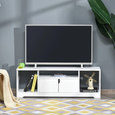 HOMCOM Mueble de TV para Televisor de hasta 42" Mesa para TV de Salón Moderna con Armario de Doble Puerta y 3 Compartimentos Abiertos 120x30x41cm Blanco