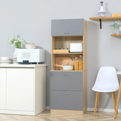 HOMCOM Buffet Cuisine Bois Gris 60x38x168cm Multi-Rangements