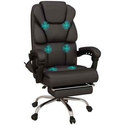 Vinsetto Poltrona da Ufficio Massaggiante con Poggiapiedi Marrone