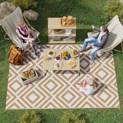 Outsunny Reversible Outdoor Rug 182x274cm Brown