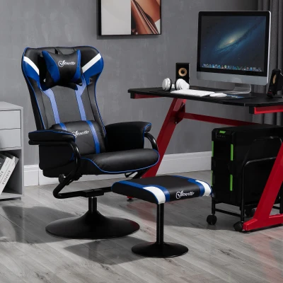 Vinsetto Poltrona Gaming Reclinabile con Poggiapiedi Nero e Blu