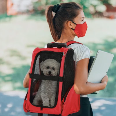 PawHut Pet Travel Backpack Carrier with Trolley Red