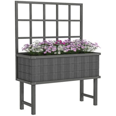 Outsunny Wooden Garden Planter with Trellis Grey 45x105cm