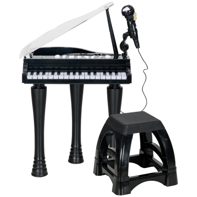 AIYAPLAY Piano Enfant 32 Touches LED avec Tabouret Noir