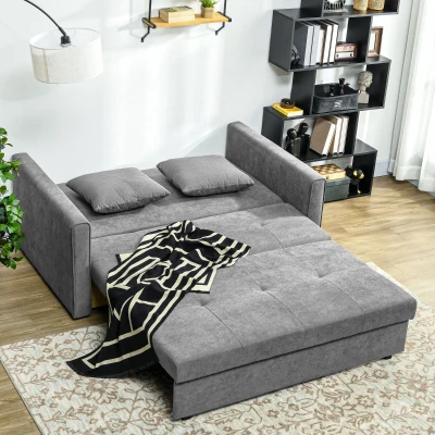 HOMCOM 2-Seater Sofa Bed Modern Fabric Light Grey