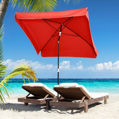 Outsunny Parasol Rectangulaire Inclinable Rouge Métal Polyester