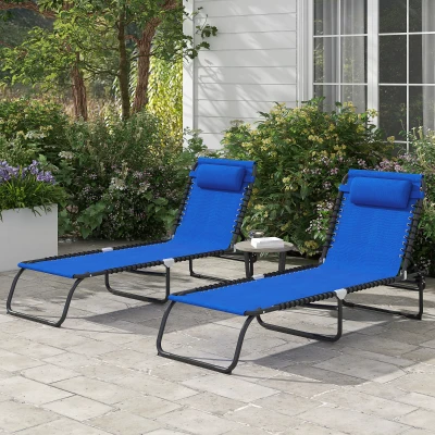 Outsunny Set of Two Folding Sun Loungers Blue