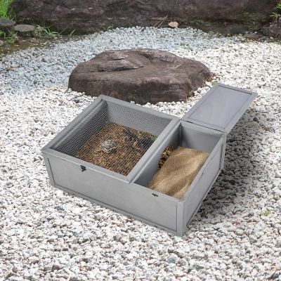 PawHut Wooden Tortoise House Reptile Cage 94cm Grey
