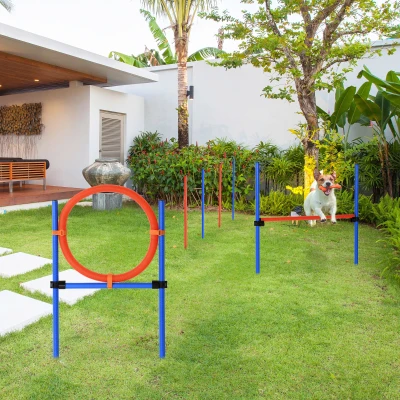 PawHut Dog Agility Training Set Adjustable Pole Hoop Hurdle