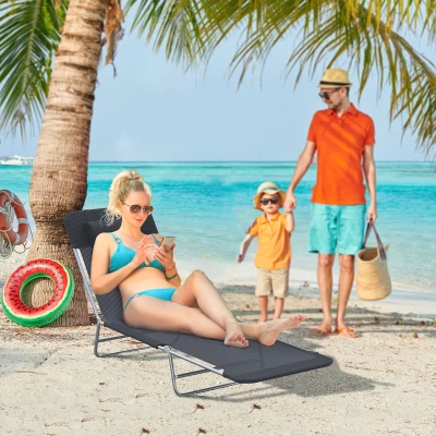 Outsunny Adjustable Sun Lounger Chair with Headrest Black