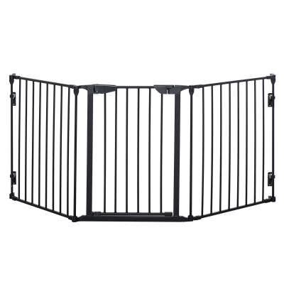 PawHut Barrera para Perros Plegable de 3 Paneles con Cierre Inteligente Barrera de Seguridad para Pasillo 180x74,5 cm Negro
