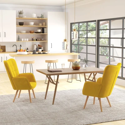 HOMCOM Velvet-Touch Wingback Accent Chair Set of 2 Yellow