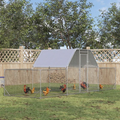 PawHut Enclos Extérieur 12,5m² Acier pour Poules