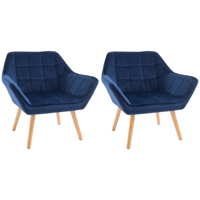 HOMCOM Modern Accent Armchair Set of 2 Blue Rubber Wood