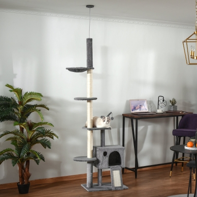 PawHut Cat Tree Scratching Post Activity Centre Grey 270cm