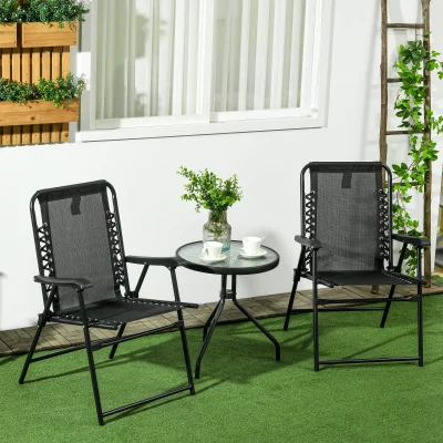Outsunny 2 Pcs Patio Folding Chair Set Steel Black