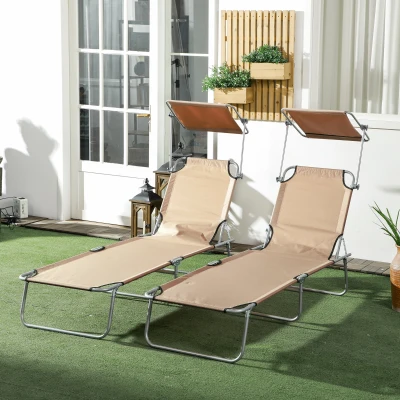 Outsunny Sun Lounger Set of 2 Adjustable Reclining Beach Sand