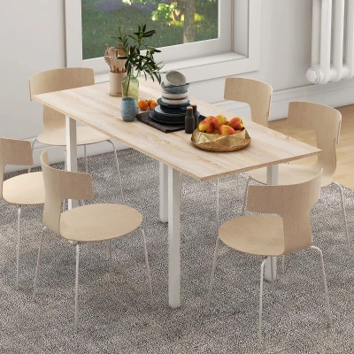 HOMCOM Mesa de Comedor Extensible con Patas de Acero para 4-6 Personas 160x70x76 cm Madera Natural(m-2)