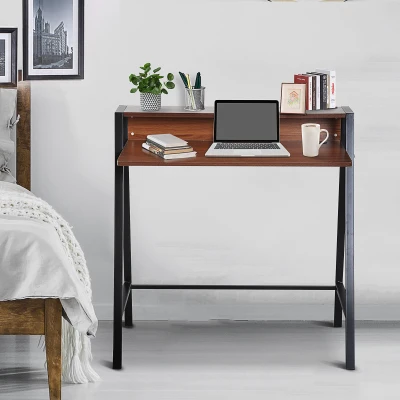 HOMCOM Bureau Néo-Rétro 84cm Noyer Noir avec Étagère