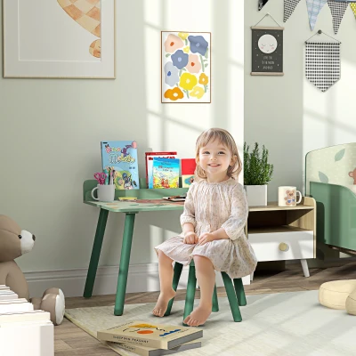 AIYAPLAY Mesa Infantil con Silla y Estante para Libros Escritorio para Niños de +3 Años para Sala de Juegos Verde