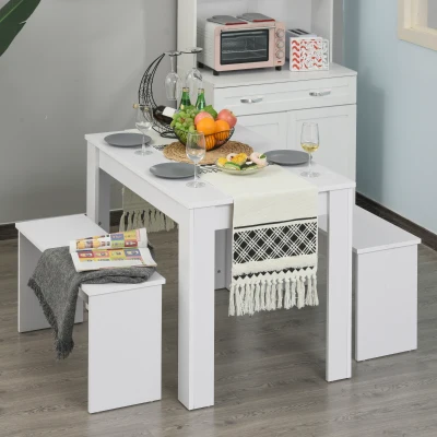 HOMCOM Kitchen Dining Table Set with 2 Benches, White