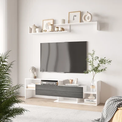 HOMCOM Modern TV Cabinet Wall Shelf for 65" TVs White/Grey