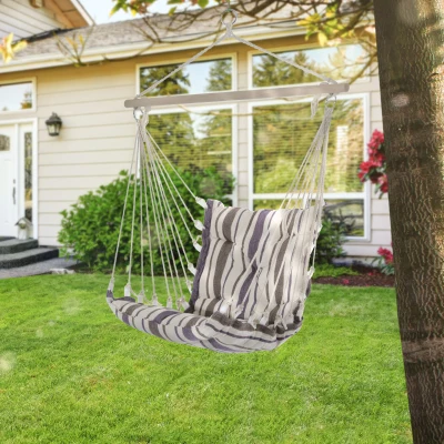 Outsunny Hanging Rope Chair with Padded Seat Brown