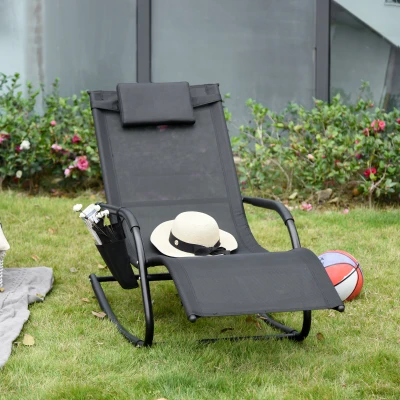 Outsunny Garden Rocking Chair Black with Storage Bag