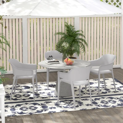 Outsunny Set 4 Sedie in Plastica da Giardino Impilabili Grigio