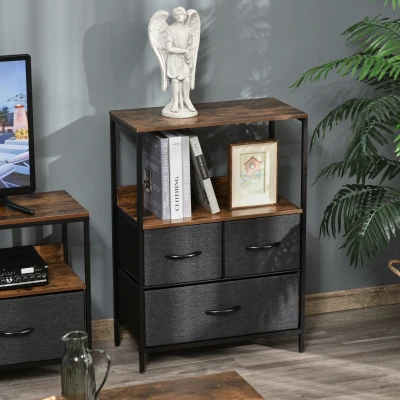 HOMCOM Mobile cassettiera 58cm x 29cm x 81.5cm Marrone rustico, Grigio scuro, Nero