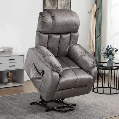HOMCOM Sillón Levanta Personas Eléctrico con Reclinación hasta 135° Mando a Distancia Reposapiés y 2 Bolsillos Gris