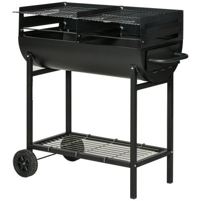 Outsunny Barbecue in Acciaio a 2 ruote con 2 Griglie Indipendenti