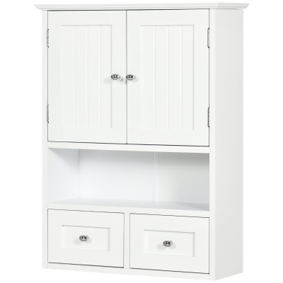 kleankin Armoire Murale Salle de Bain 2 Tiroirs 50,8x17,8x66 cm Blanc