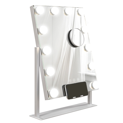 HOMCOM Espejo de Maquillaje con Luz 30x40 cm con 12 Bombillas 3 Modos de Iluminación Ajustables Interruptor Táctil Blanco