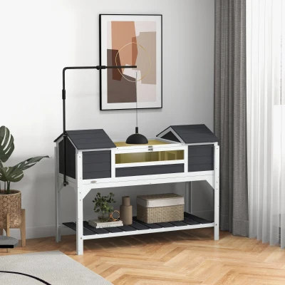 PawHut Wooden Tortoise Enclosure with Storage Shelf Grey