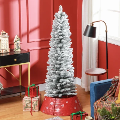 HOMCOM 5ft Snowy Pencil Christmas Tree Green
