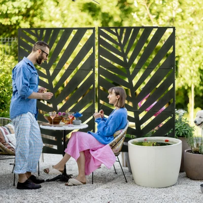 Outsunny Paravents Jardin 122x198cm Motif Végétal Noir