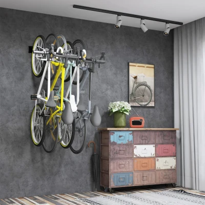 SPORTNOW Support Mural Vélo 5 Vélos 3 Casques Réglable 121,5x10cm