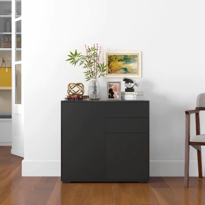 HOMCOM High Gloss Sideboard Cabinet 2 Drawer Black