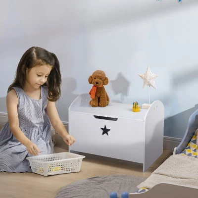 HOMCOM Kids Wooden Toy Box Storage with Lid White