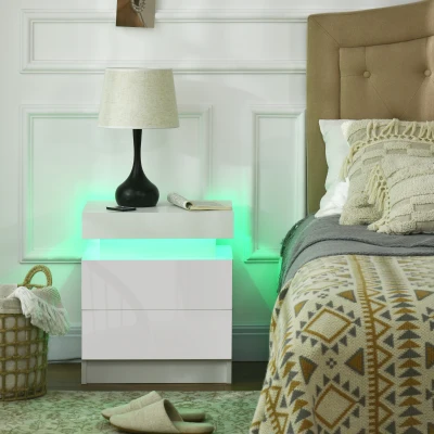 HOMCOM Comodino con Luce LED RGB 2 cassetti 16 colori 45x35x52cm