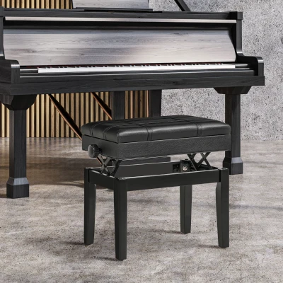 HOMCOM Sgabello Pianoforte Altezza Regolabile e Contenitore Nero