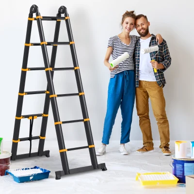 HOMCOM 3.8m Duo Aluminium Ladder Tool Holder Yellow