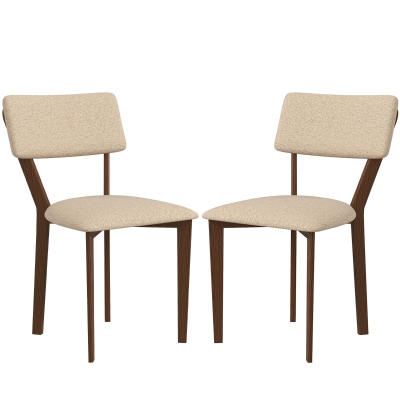 HOMCOM Lot de 2 Chaises Salle à Manger Tissu Lin Beige Bois